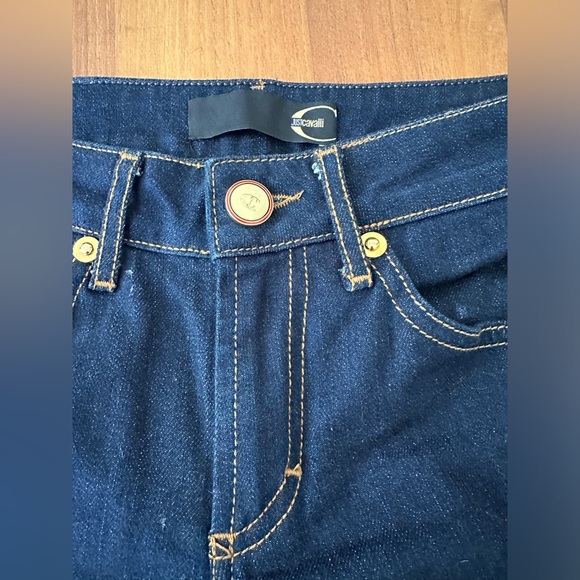 JustCavalli dark blue denim pants with round flat gold studs on the side Size 27 - Picture 6 of 15